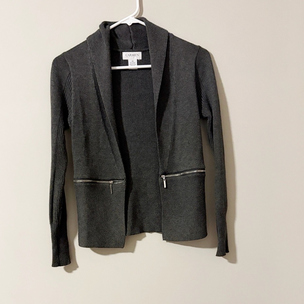 Carmen Marc Valvo Charcoal Open Front pullover